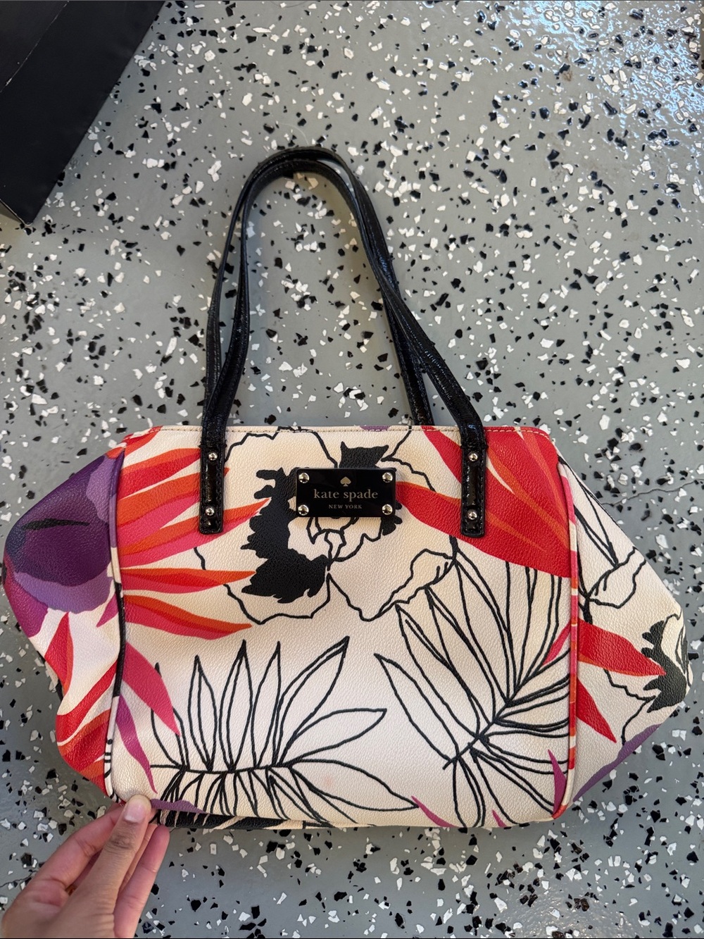 Kate Spade Floral Print Tote Bag in White and Pink